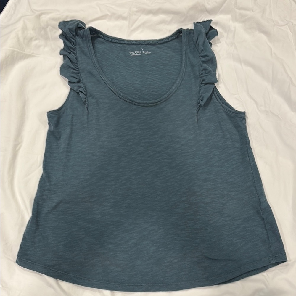 Anthropologie Pilcro Green Ruffled Top